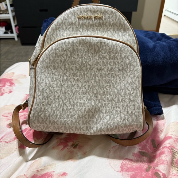 Michael Kors White and Tan Backpack with Signature Monogram - Picture 1 of 5